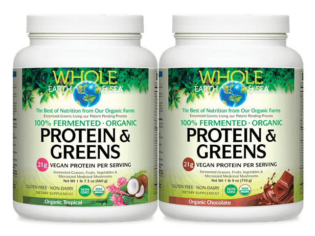 Product Images. Greens Bottle and Greens & Protein