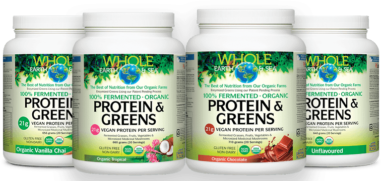 Product Images. Greens Bottle and Greens & Protein