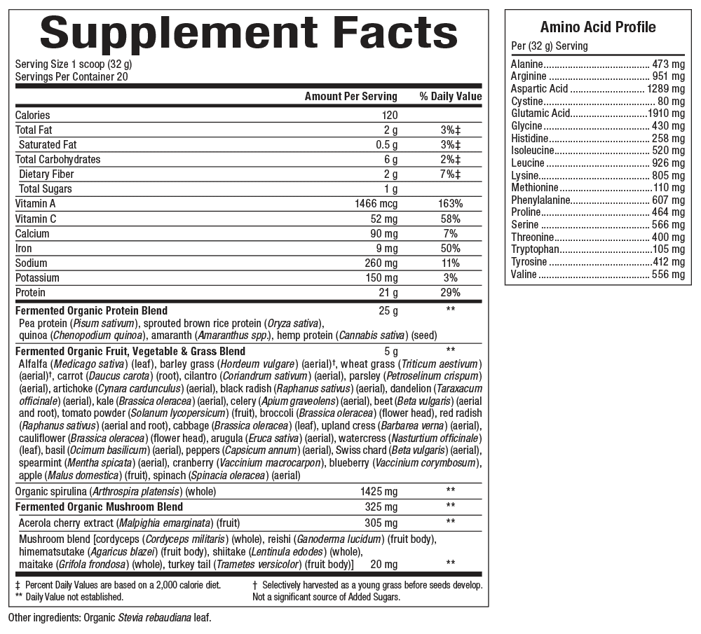 WES Protein and Greens US Supp Facts